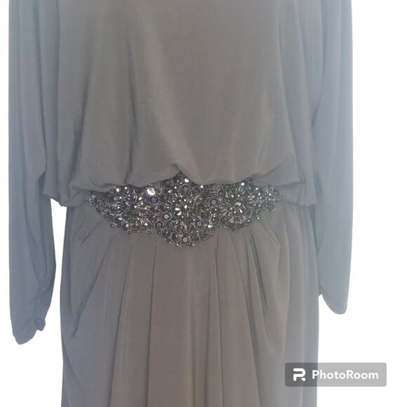 Alex Evenings Black Jersey Blouson Dress Black Rhinestone Embellishment SZ. 16W - Picture 4 of 7